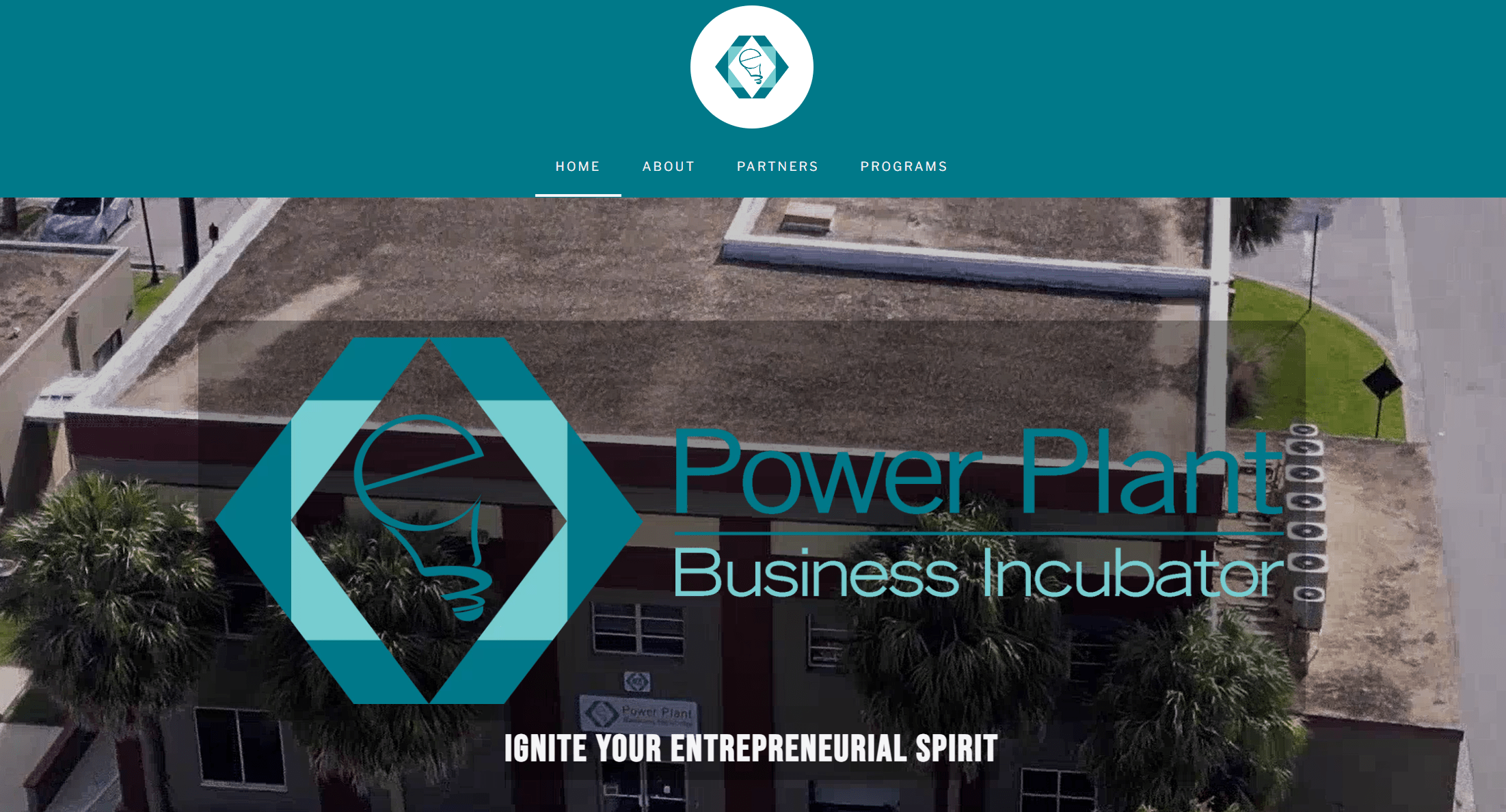 A screen shot of the power plant business incubator homepage powerplantbusinessincubator.com