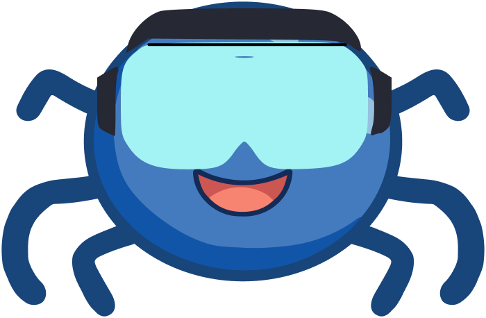 Widget the Webway Studios Spider wearing Virtual Reality Goggles