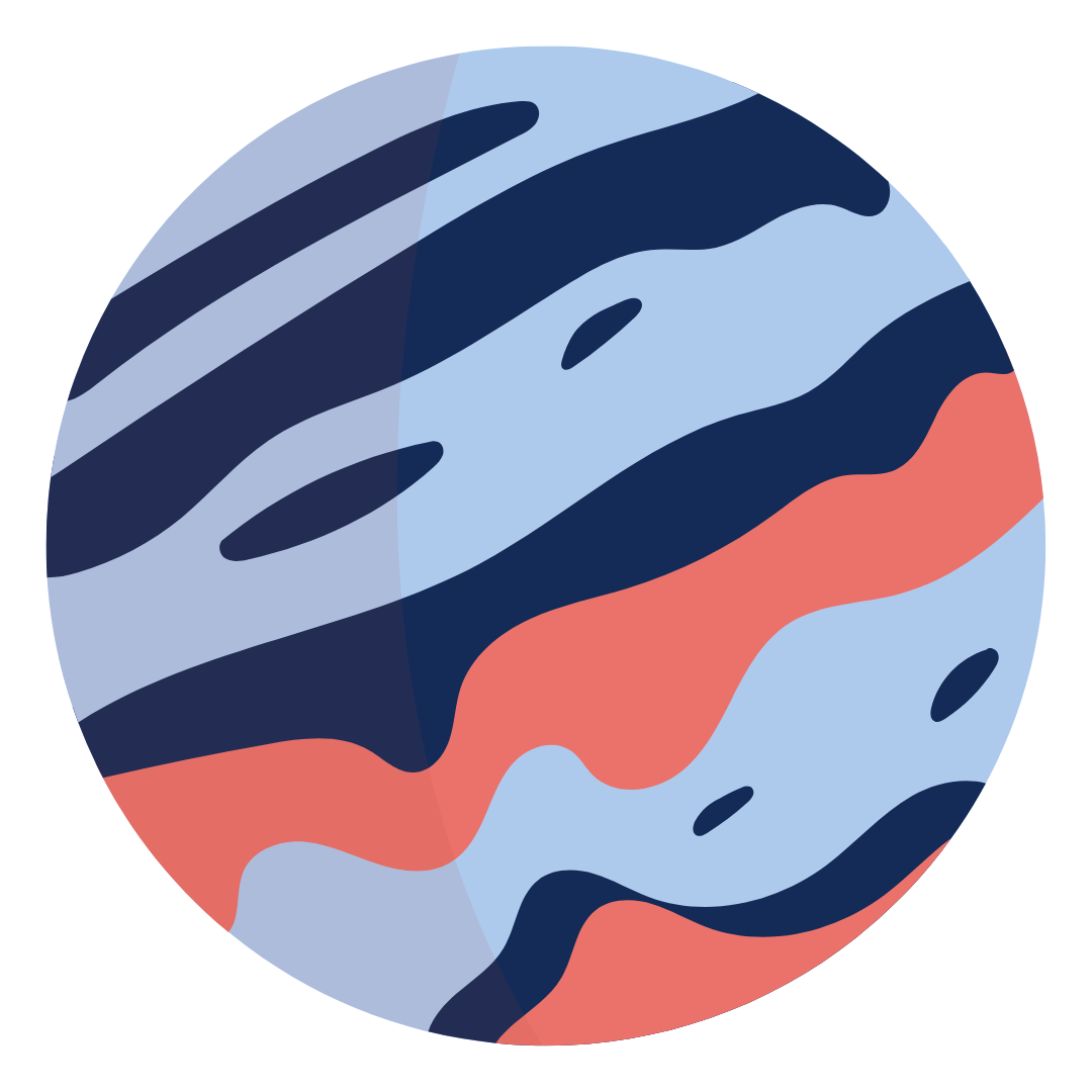 Decorative orbiting planets surrounding character illustration